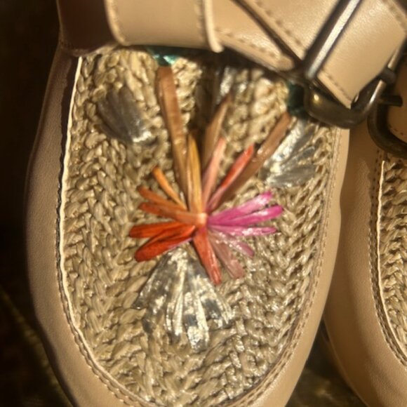 Anthropologie x L'artiste Chienti Raffia Floral Embroidered Buckle Stud Clogs - Picture 7 of 16